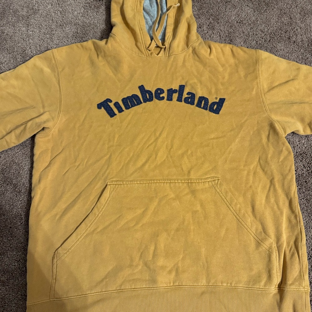 Timberland Mustard Hoodie with Blue Logo